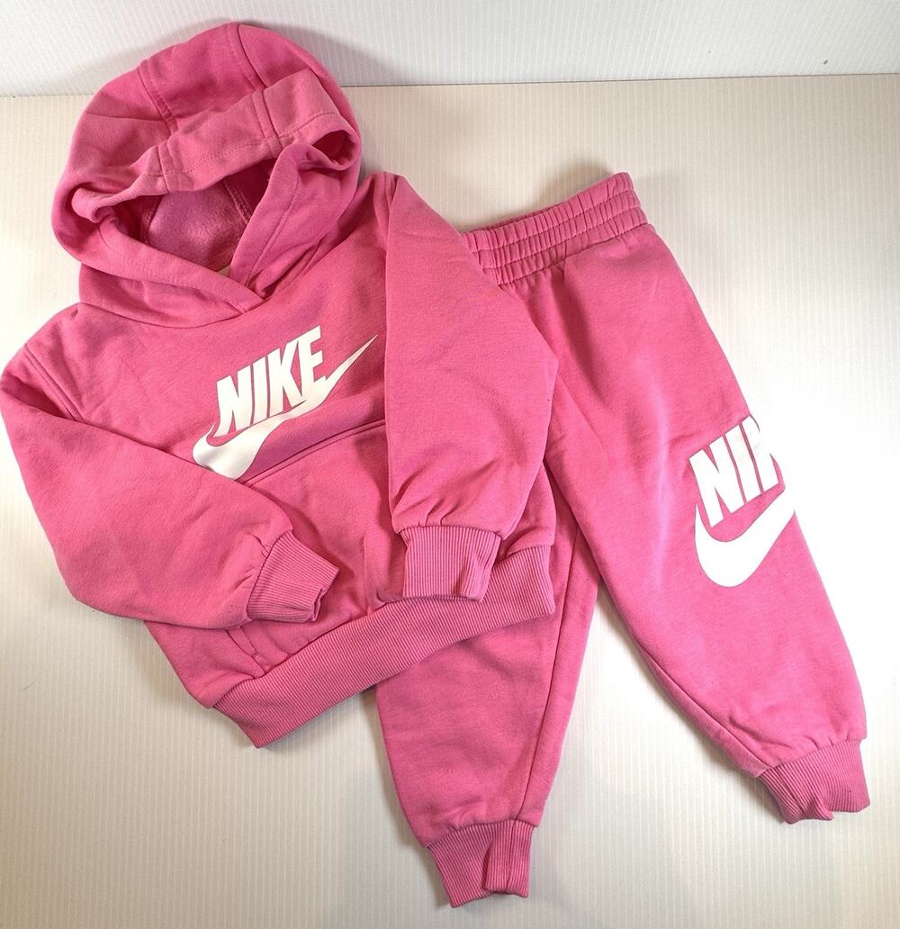 Nike Toddler 2T 2 Pc Pink Club Fleece Hoodie Sweatsuit Jogger Pants Set Fall